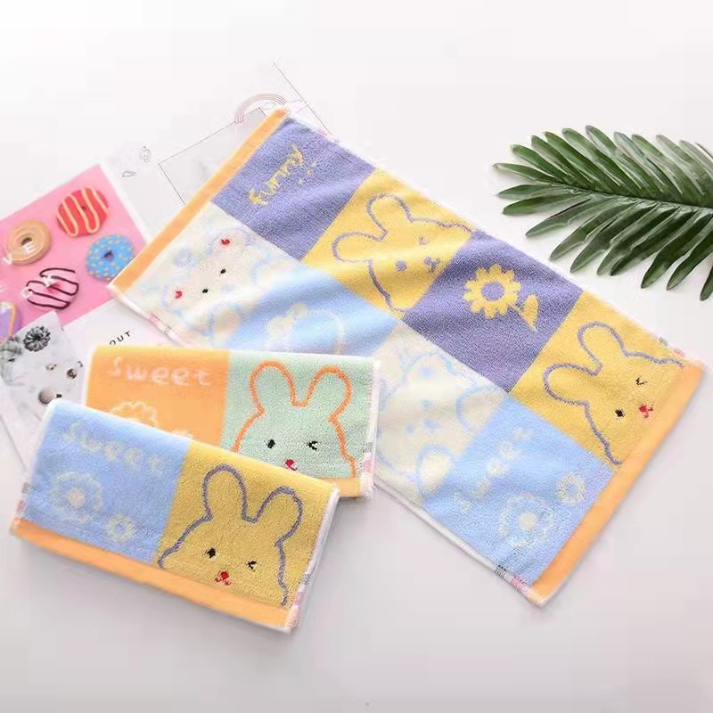 Cotton Kindergarten Face Washing Small Towels for Children Cotton 32-Strand Jacquard Cartoon Animal Rabbit Children Towel