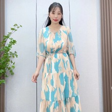 汉派品牌专柜时尚印花连衣裙女2024春夏新款G120