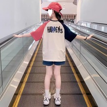 女童t恤纯棉2024新款夏季女孩韩版卡通印花洋气炸街套装短袖T上衣