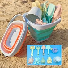 儿童沙滩折叠桶玩具套装硅胶软胶手提伸缩桶11件套戏水跨境批发