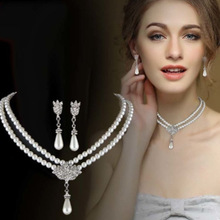 欧美跨境饰品 新娘珍珠项链水晶镶钻短款锁骨颈项链套装批发