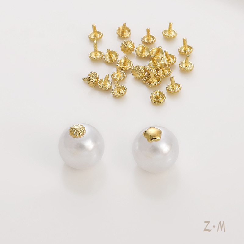 铜制花纹钉帽14k包金手工diy珍珠吊坠精致手链项链t字针饰品配件