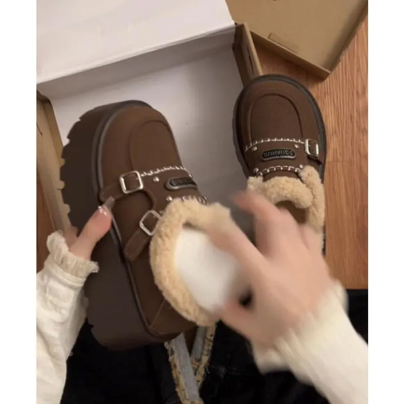 加绒保暖一脚蹬雪地靴女2025年新款爆款冬季勃肯鞋增高厚底乐福鞋