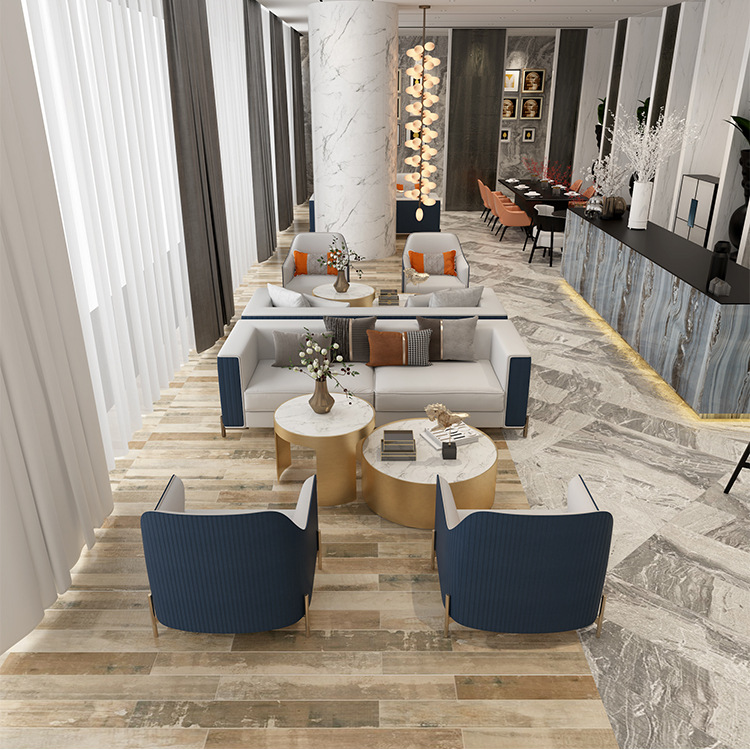 售楼处洽谈沙发组合轻奢美容院桌椅家具酒店大堂接待区三人位卡座