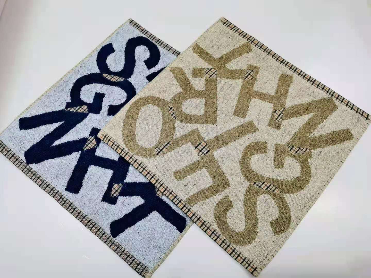 批发金号方巾g6891纯棉花式线提花字母小方巾 日用品诚招分销