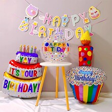 ins网红大号三层生日蛋糕铝膜气球儿童生日派对装饰彩色气球批发