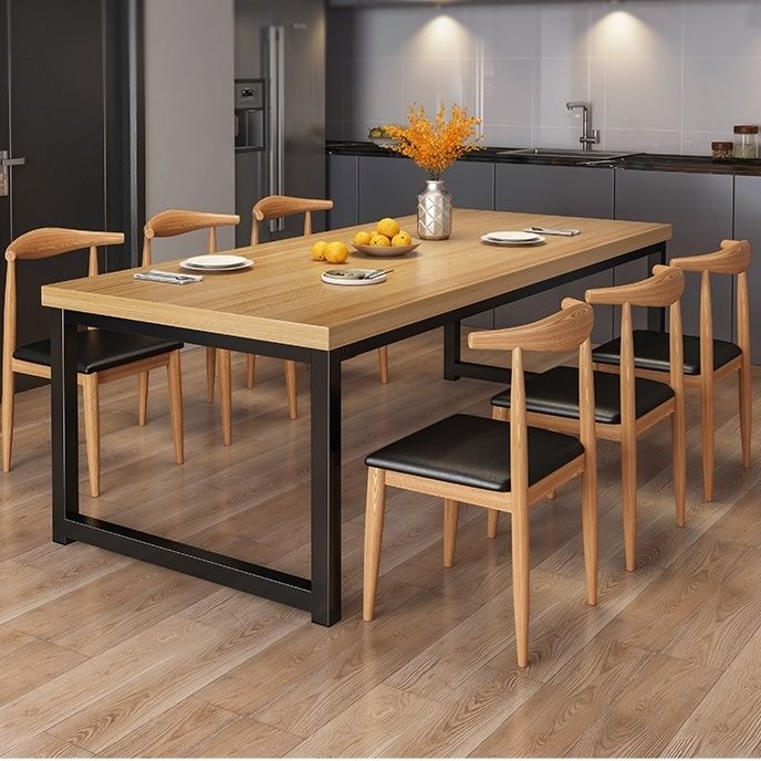 金属长方形餐桌小户型现代简约仿实木长条桌餐厅吃饭金属组装家用