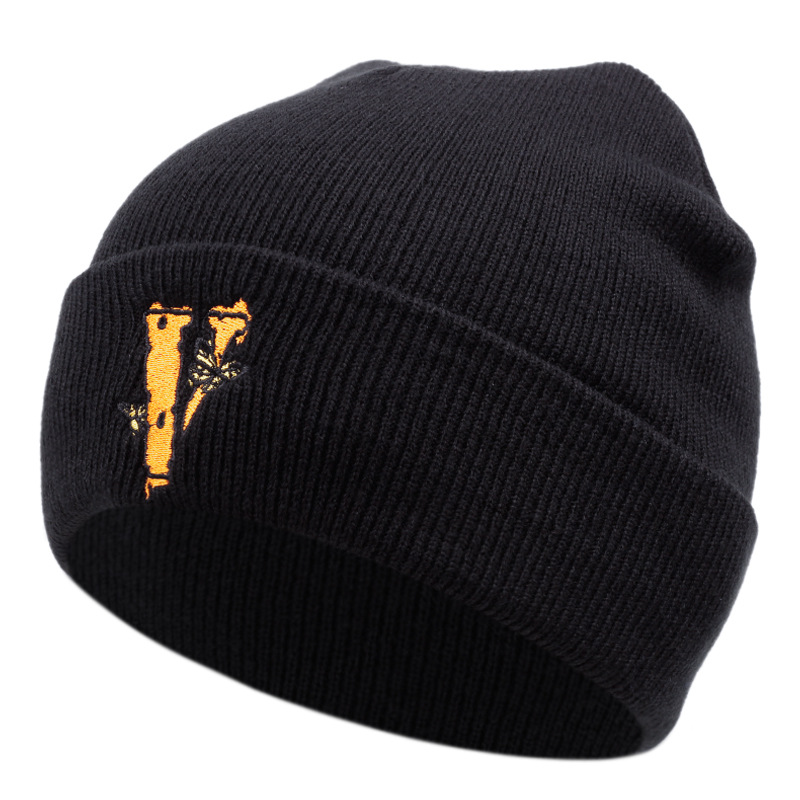 Foreign Trade Popular Style Butterfly V Embroidery Knitted Hat Winter Warm Men and Women Outdoor Woolen Cap Cartoon Versatile Popular