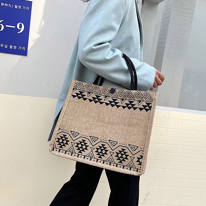 Ethnic Style Retro Handbag New National Fashion Linen Texture Commuting Large Bag Tuition Bag Mummy Bag Ins
