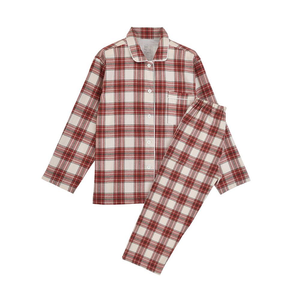 Cotton Flannel Pajamas Non-Printed No Side Seam Japanese High Quality Goods Home Wear Couple Suit 3