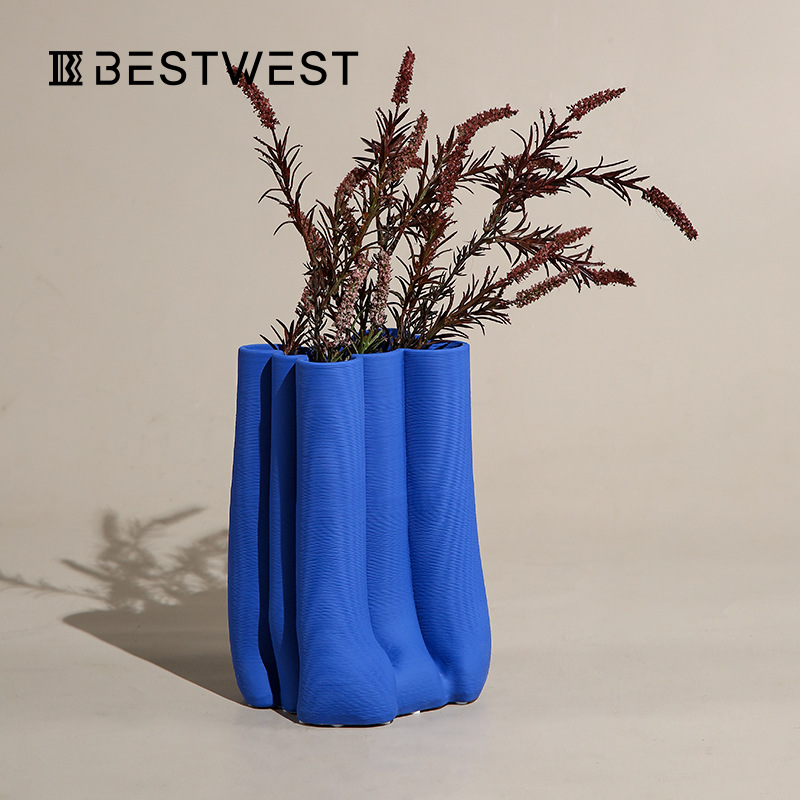 博西家居 克莱因蓝大型素烧3d打印花瓶摆件家居高档样板间软装