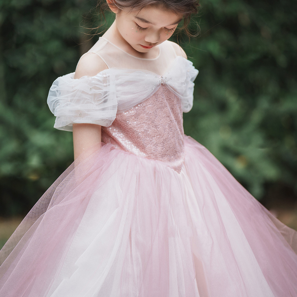 预售2023新女童超仙表演裙樱花粉睡美人公主裙花童裙生日礼服裙
