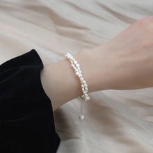 天然巴洛克淡水珍珠手串手工编织双层手链女小众设计感s925银