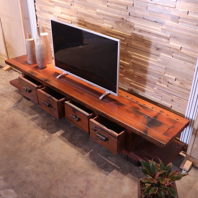 定制电视柜茶几组合地柜实木储物柜老船木视听柜新中式客厅影视柜