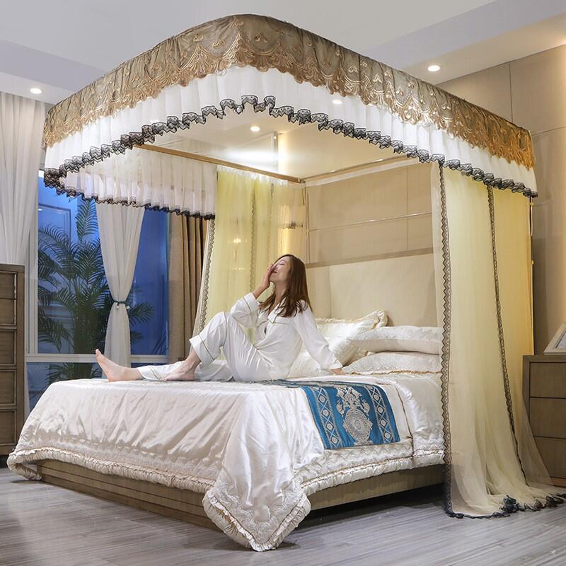 厂家批发新款拉幕式宫廷落地式三开门蚊帐u型导轨蚊帐