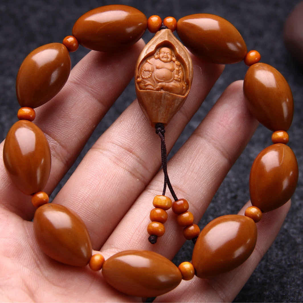 核雕橄榄核如意弥勒佛橄榄胡精雕手链老油核男士新款文玩手串佛珠