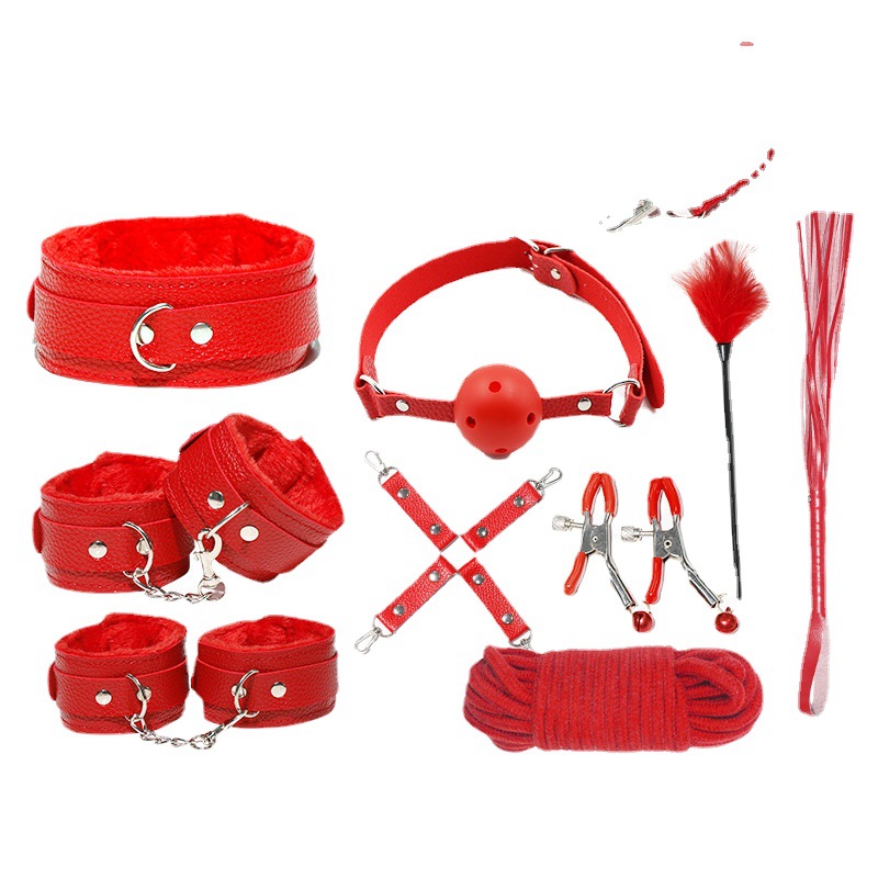 9i SM Set Leather Training Sexy Props Plush Handcuffs Footcuff Adult Bondage and Discipline Bed Sex Toy