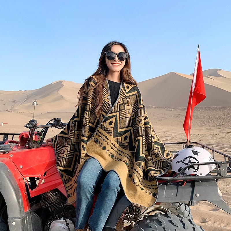 Scarf Shawl Female Travel Photography Desert Cloak Ethnic Style Yunnan Qinghai Lake Air-Conditioned Room Thickened Large Scarf