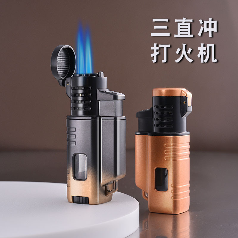 New Modern Three Direct Punching Windproof Lighter Simple Business Multi-Color Gift Machine Dotted Cigar Visual Transom