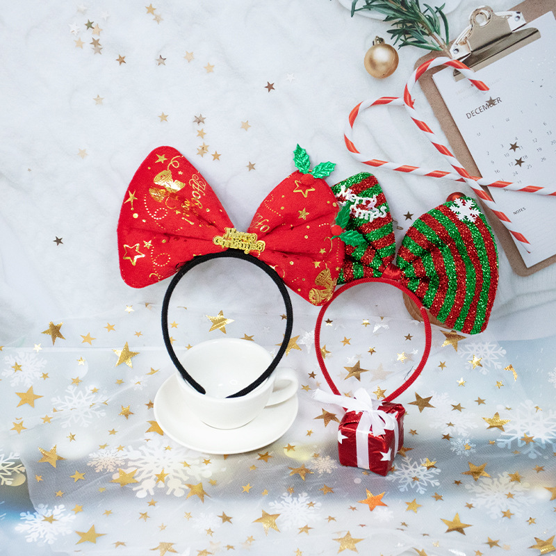 圣诞节大蝴蝶结发箍儿童成人拍照装扮可爱鹿角头饰发箍-阿里巴巴