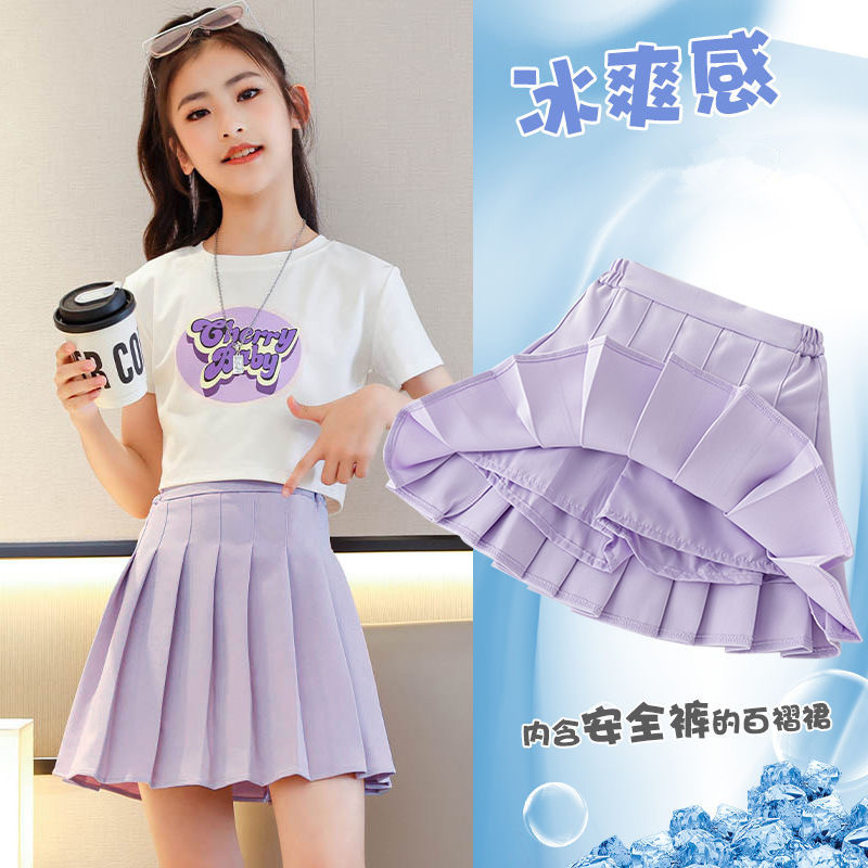 女童半身裙网球裙儿童夏季裙裤大童百褶裙套装女孩jk白色运动短裙