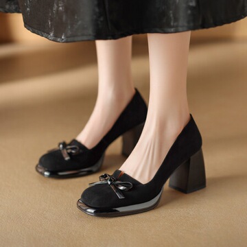 旗袍t台女鞋春真皮高跟单鞋女粗跟圆头防水台白色舒适走秀模特鞋