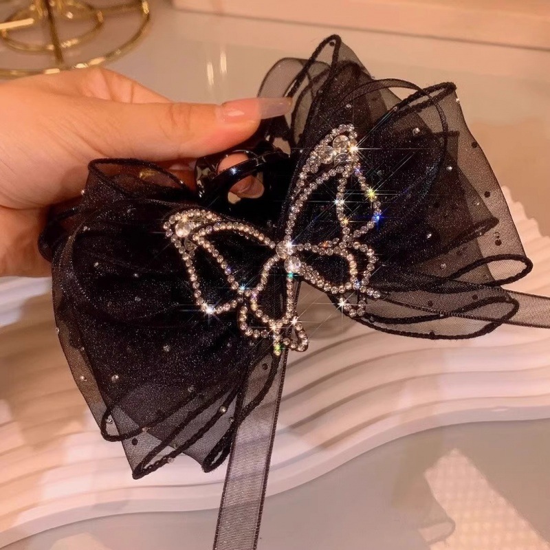 高级感网纱水钻蝴蝶女后脑勺鲨鱼夹发卡大号抓夹高档发夹头饰双面