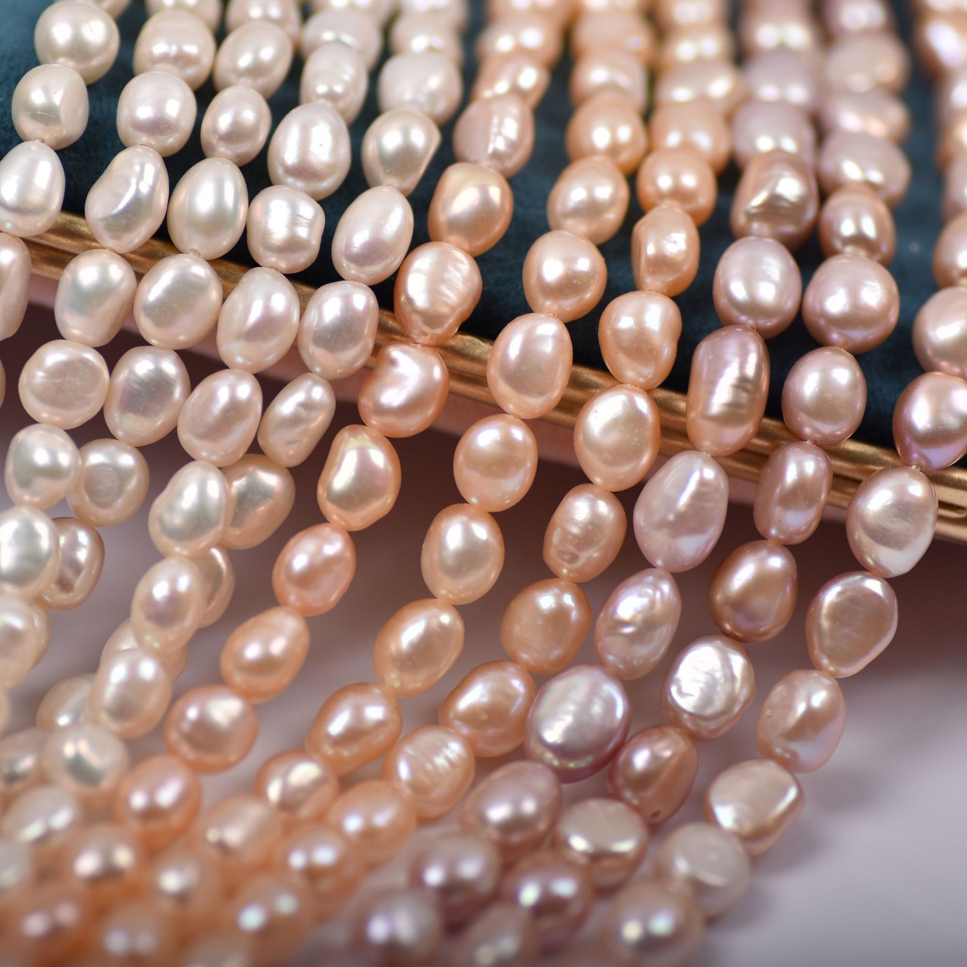 好质量 半成品项链7-8m强光白粉紫色异形两面光巴洛克不规则珍珠