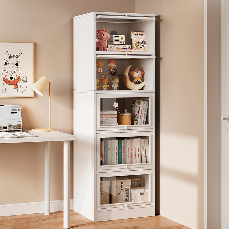书架置物架落地家用书柜防尘亚克力带门收纳柜子储物柜小型置物柜