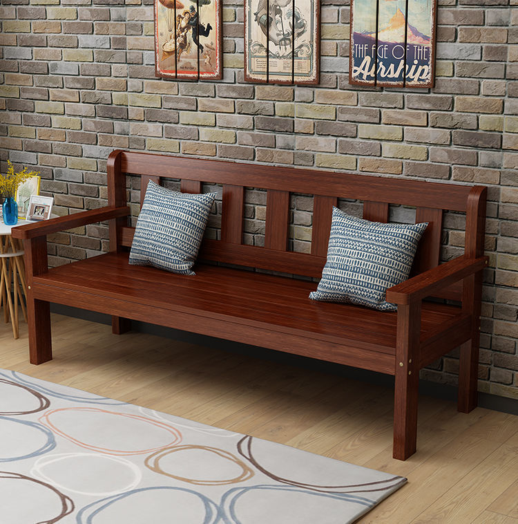 复古做旧实木长椅阳台休闲家用简约靠背椅客厅三人双人沙发可定制