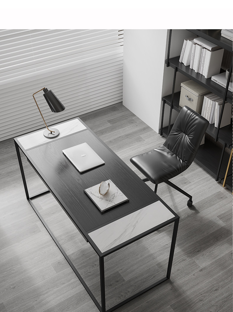 意式极简岩板书桌家用学生电脑台式桌现代简约书房写字办公桌椅子