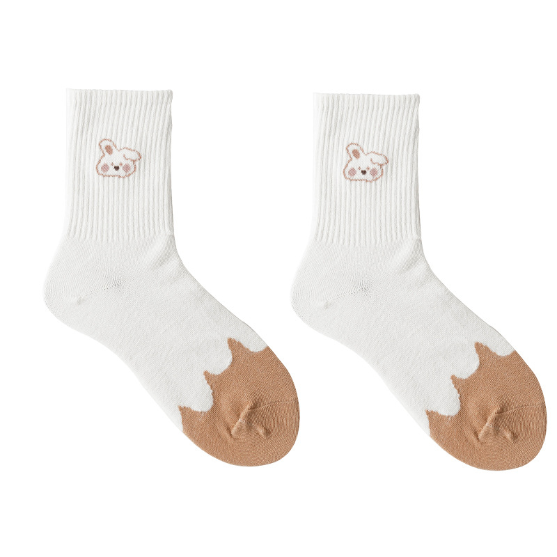 Autumn and Winter New Women's Mid-Calf Socks Cute Animal All-Match Casual Socks Ins Japanese Style Simple Cute Socks Children