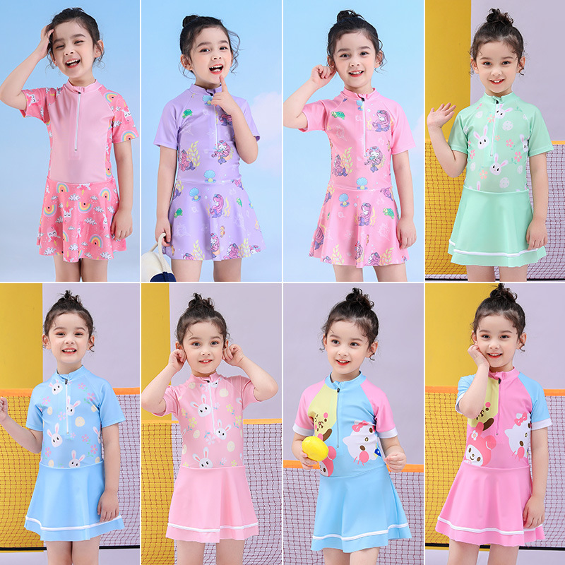 Children's Swimsuit Swimming Trunks One-Piece South Korea Girls' Ins Swimsuit Professional Toddler and Children Conservative Swimwear Factory Wholesale