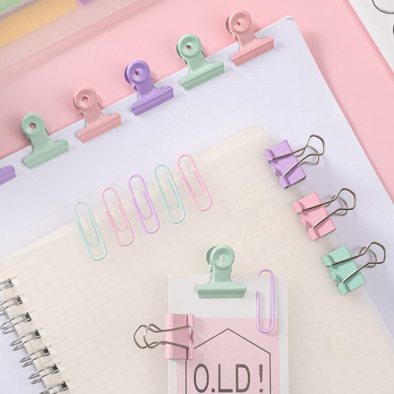 Macaron Color Office Binder Clip Clip Ticket Holder Student Journal Stationery Long Tail Clip Binding Boxed Combination