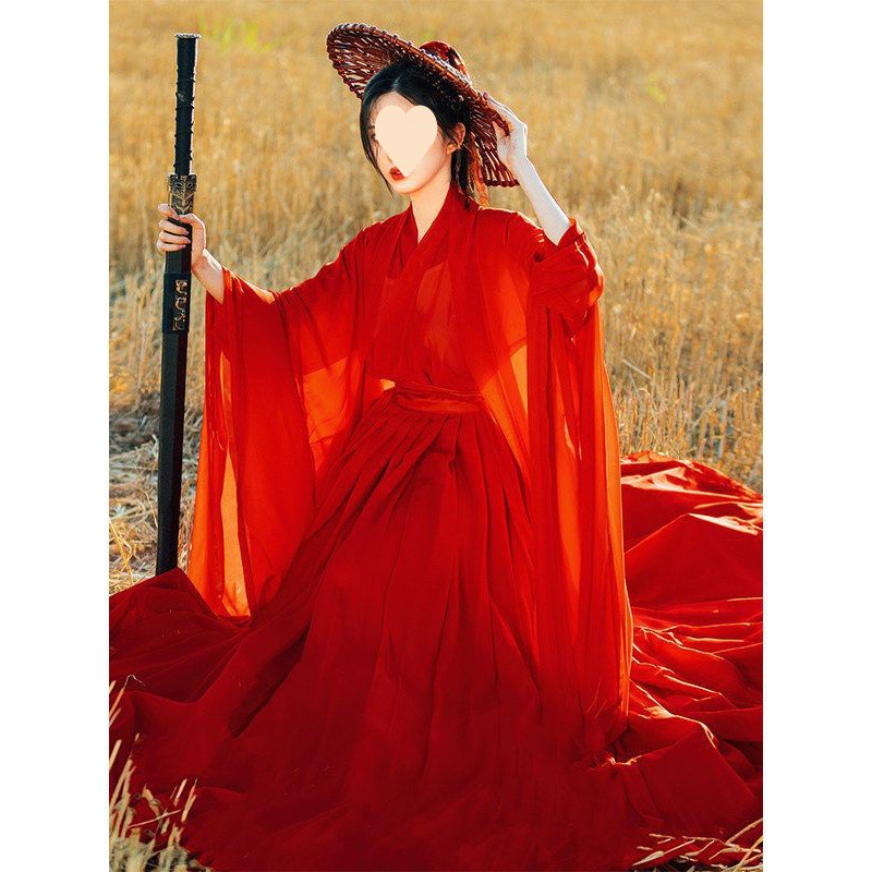 汉服女红色武侠古装仙气古风广袖流仙裙交领超仙霸气酷-阿里巴巴