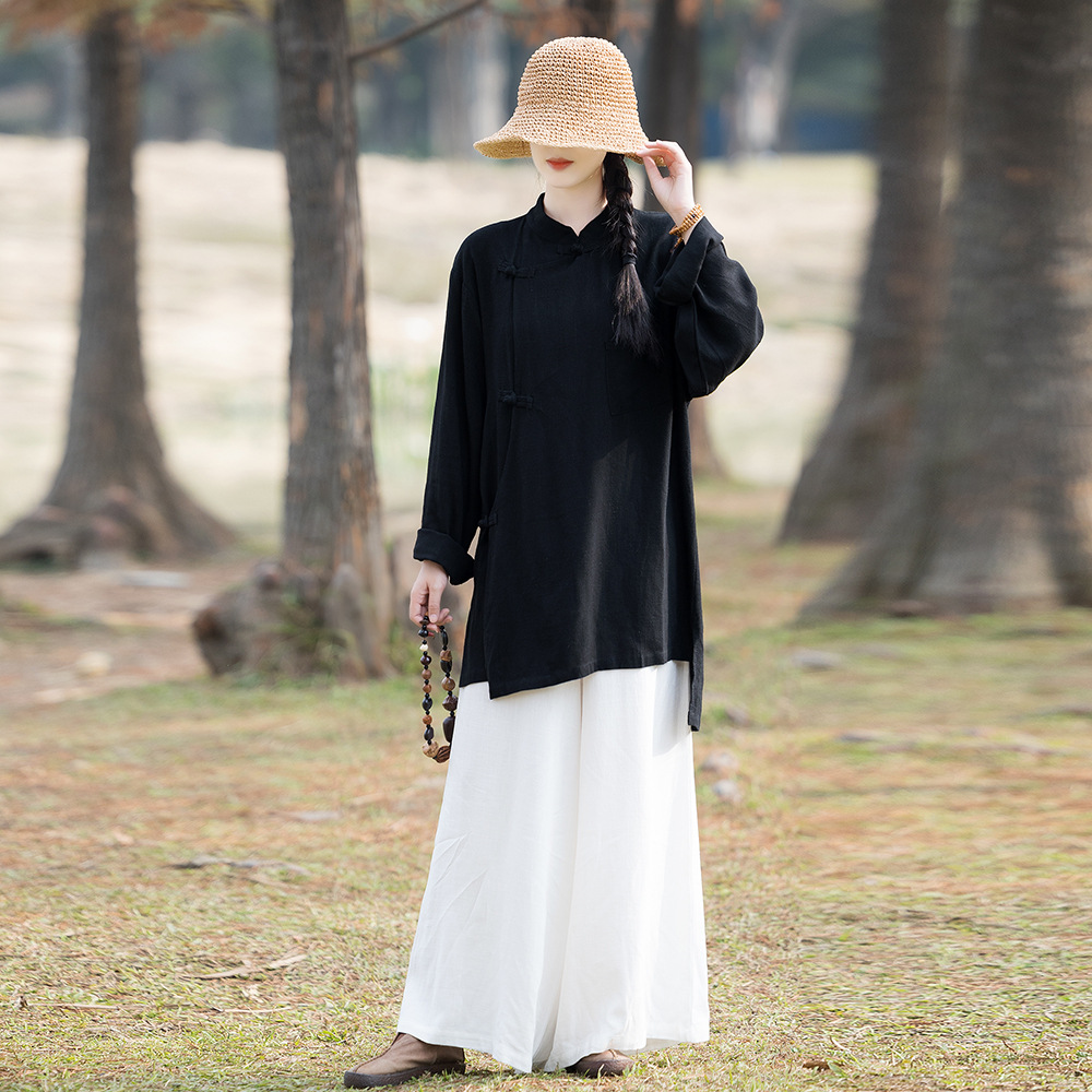 春秋棉麻唐装上衣中国风素衣茶服女太极禅意禅服居士服佛系打坐夏