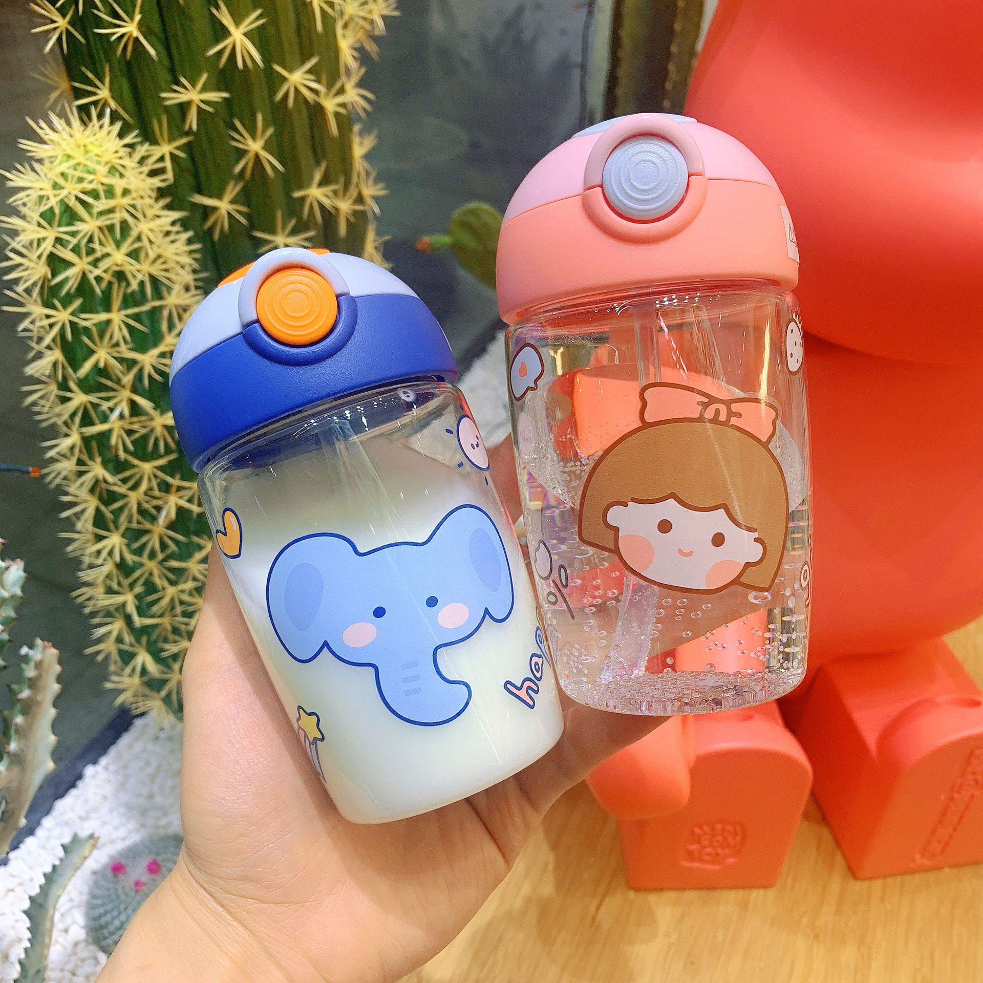 熊小斗儿童吸管杯塑料可爱卡通水杯宝宝幼儿园学生防摔高颜值杯子