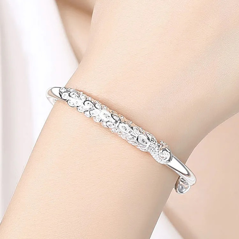 百事达黄铜镀银孔雀推拉手镯可调节母亲节礼物中国民族风送妈妈