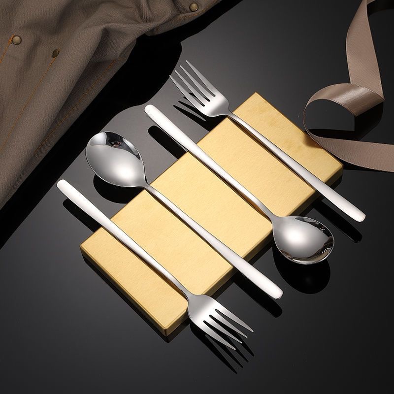 跨境加厚不锈钢餐勺餐叉家用餐具汤匙调羹长柄搅拌勺韩式加长汤勺