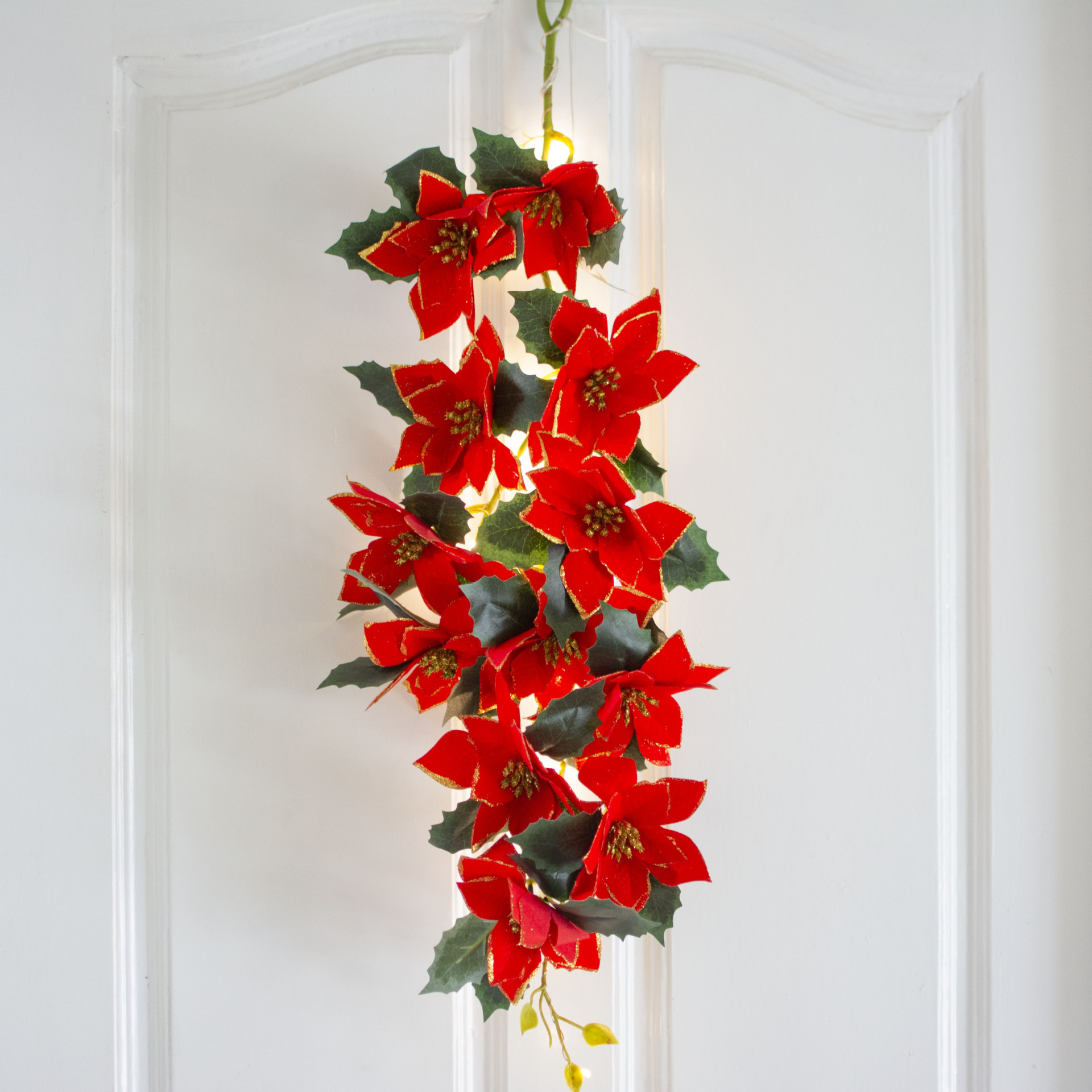 圣诞红花 一品金边红花 仿真天鹅绒花朵亚马逊装饰