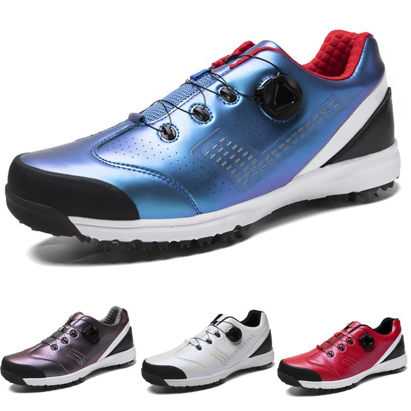 跨境爆款经典高尔夫球鞋男自动旋钮纽扣鞋活动打球鞋钉底运动鞋