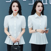 夏季新款白衬衫女短袖雪纺衫新款韩版修身显瘦百搭洋气大码女衬衣
