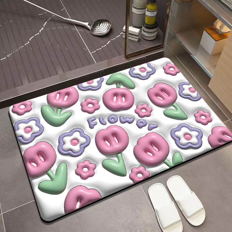 Spot 3D Vision Diatom Ooze Floor Mat Pastoral Style Bathroom Absorbent Floor Mat Flower Letter Door Mat Cushion