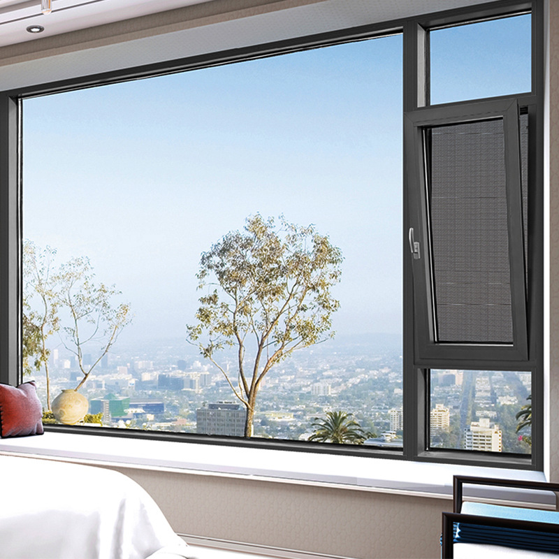 110系列铝合金断桥内开内倒窗钢纱一体窗 双层中空玻璃 隔热隔音