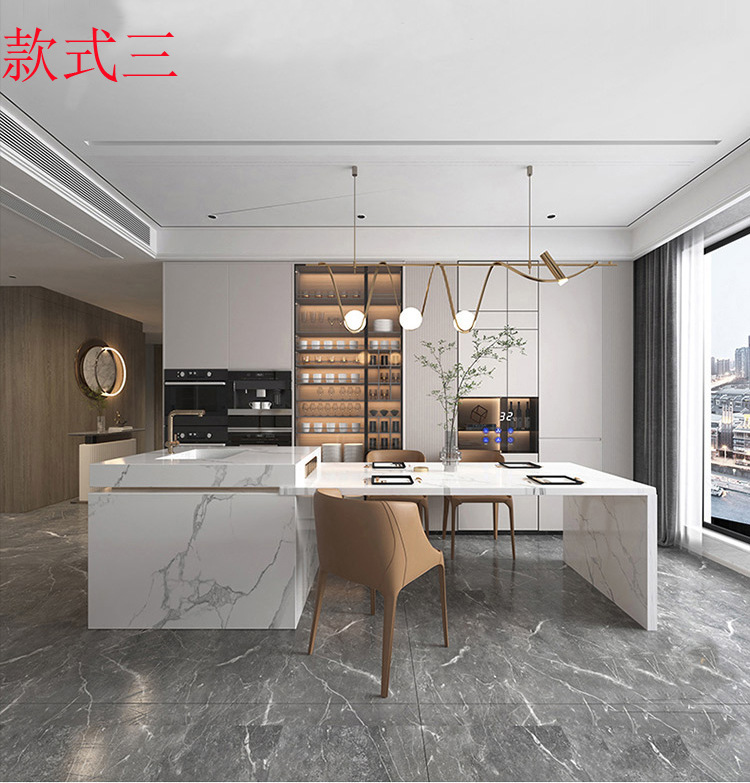 铁艺大理石中岛台简约 厂家供应 橱柜台面岩板家具可定制