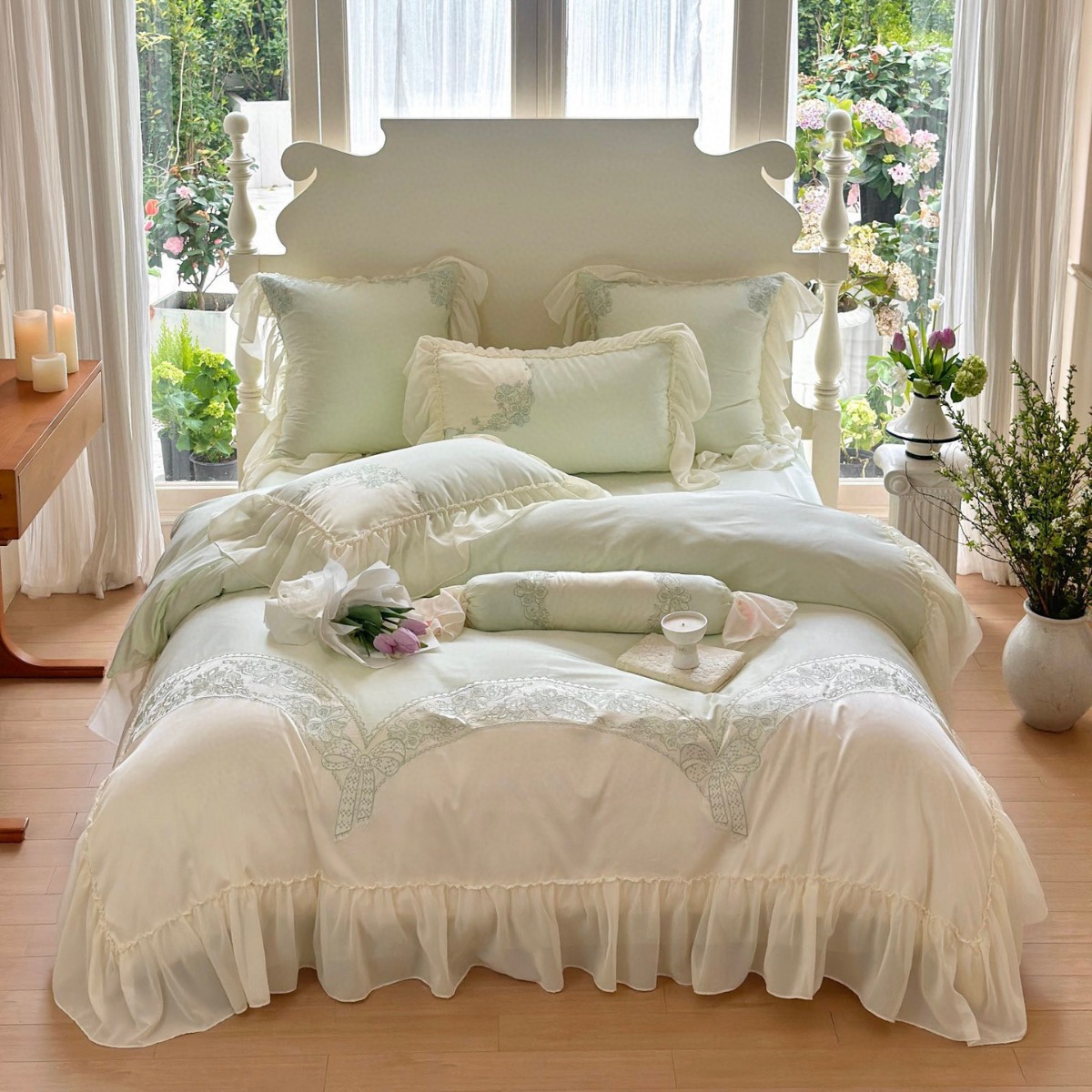 140支长绒棉四件套纯棉全棉4件套被套床单床上用品法式蕾丝清新