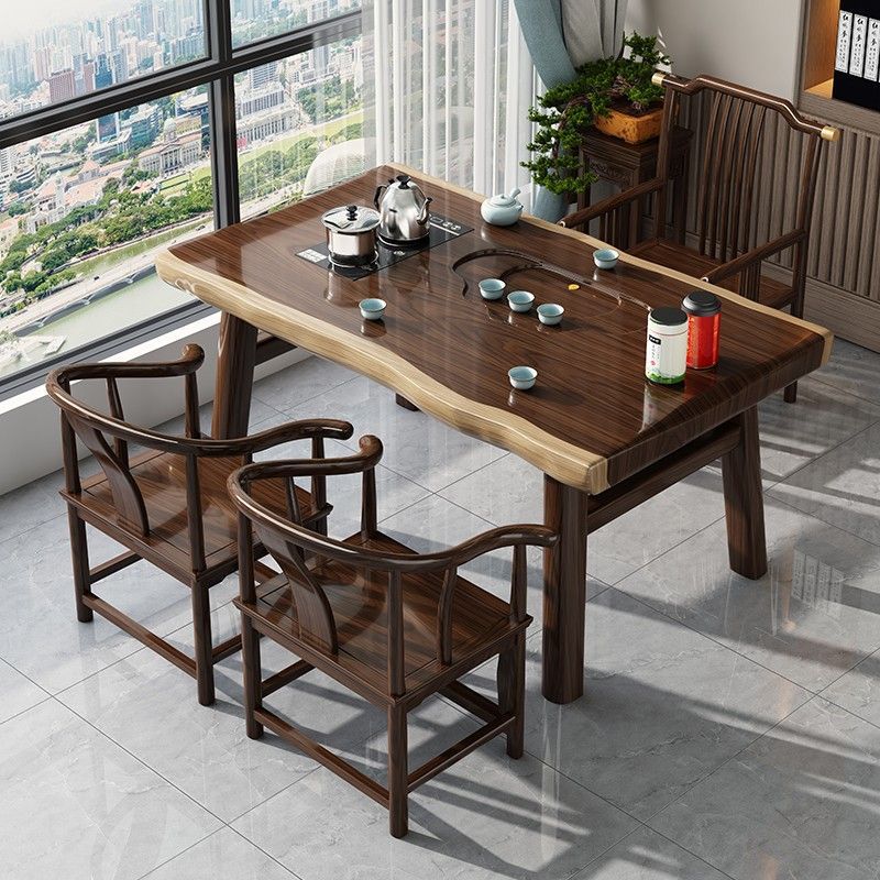 整板实木茶桌阳台茶桌椅组合功夫茶几办公室家用一体式禅意茶桌椅