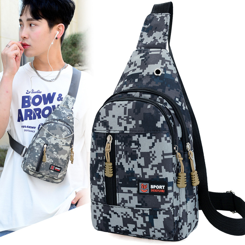 men‘s camouflage chest bag casual earphone messenger bag trend shoulder chest bag