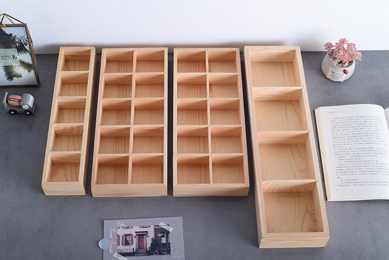 厂家定制 木质小格子分类杂物收纳盒物品方格正方形松木储物盒子