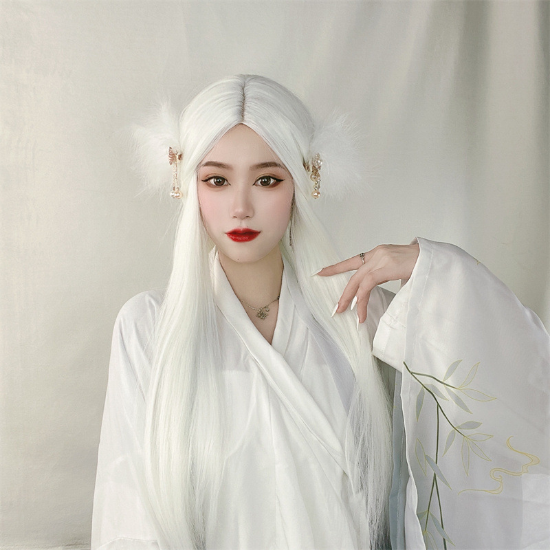 伪娘假发男动漫cosplay中分长直发古装汉服齐腰长发染色化纤头套